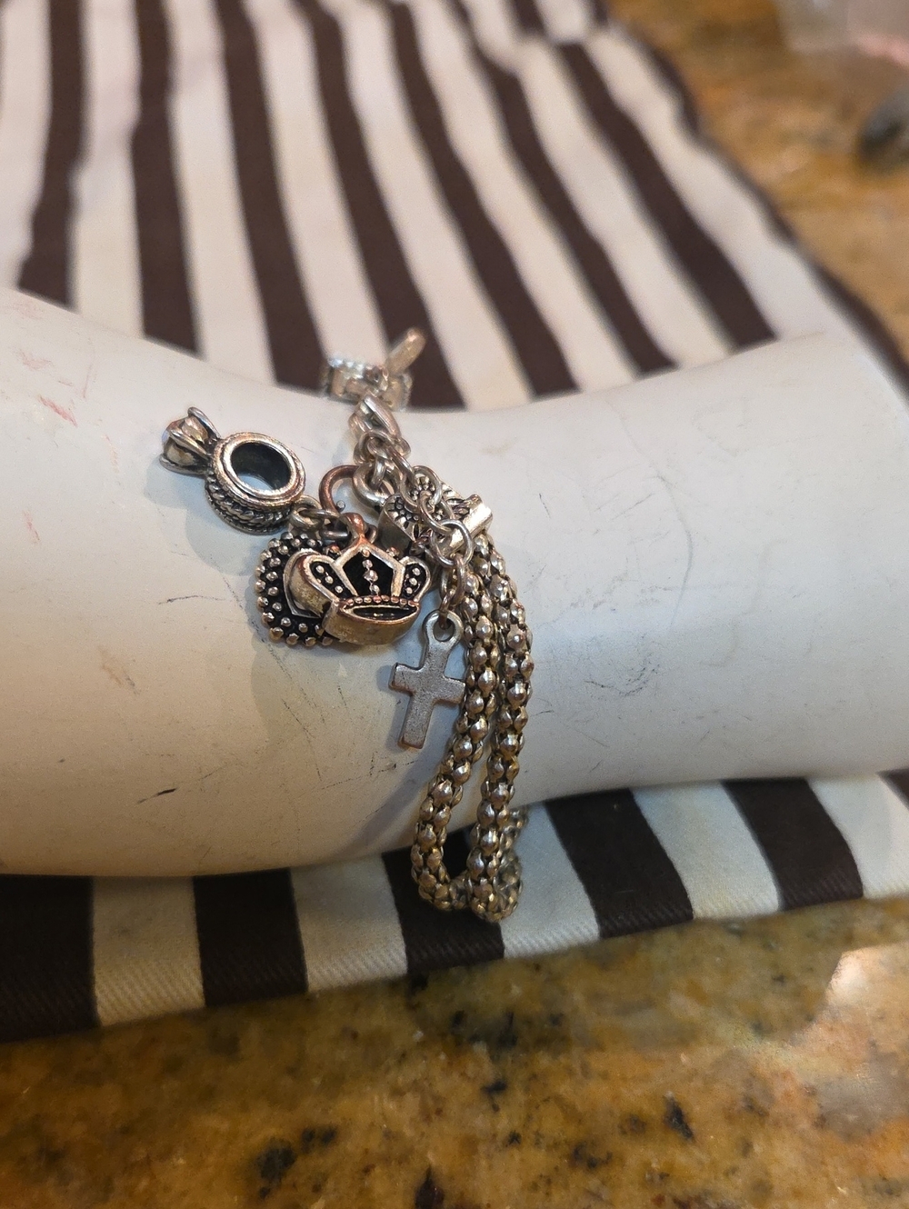 Silver-Tone Crown & Cross Charm Bracelet - Women's Silver Charm Bracelet [1363]